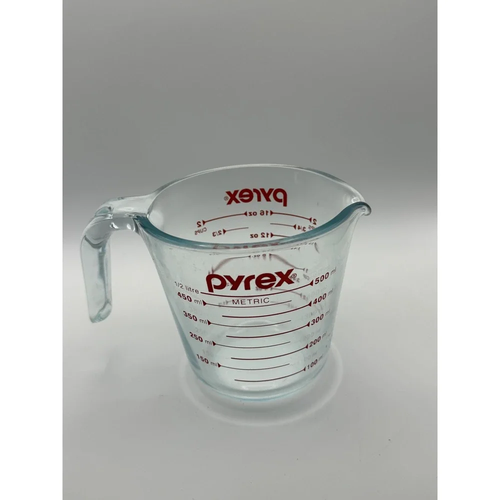 Pyrex 2 Cup Glass Measuring‎ Cup 16oz 500ml Red Lettering Clear with Handle